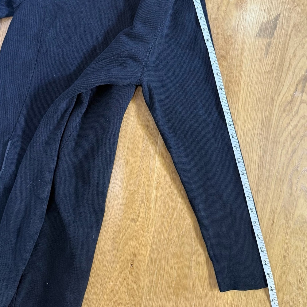 Eileen Fisher Long Knit Cardigan Jacket, Black Silk-Cotton Blend leather trim XL - Picture 9 of 12